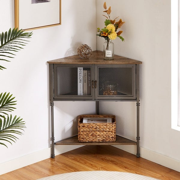 VECELO 3-Tier Corner Shelf with Storage Cabinet and Doors