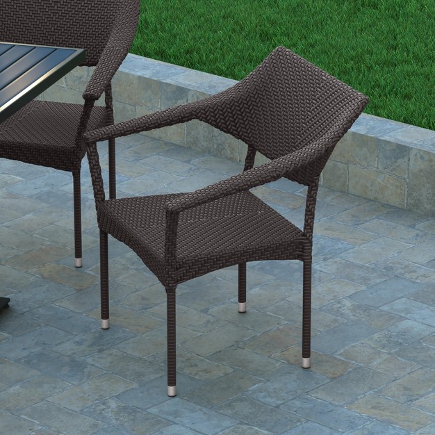 Emma And Oliver Modern All weather Patio Dining Chair With Fade And Weather Resistant Pe Rattan And Reinforced Steel Frame