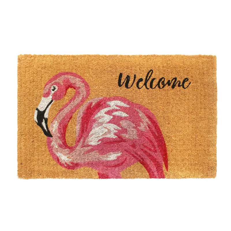 RugSmith Handloom Woven Pink Flamingo Welcome Coir Doormat