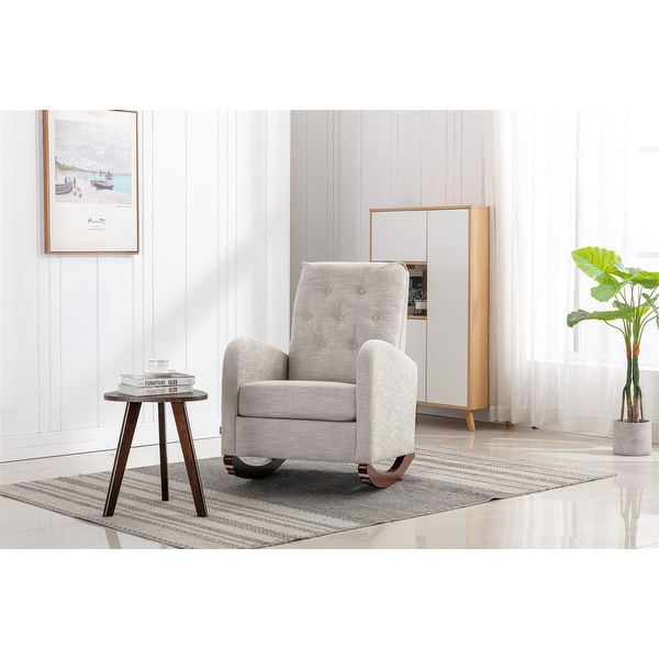 High Back Rocking Chair Nursery Chair .Comfortable Rocker Fabric Padded Seat .Modern High Back Armchair