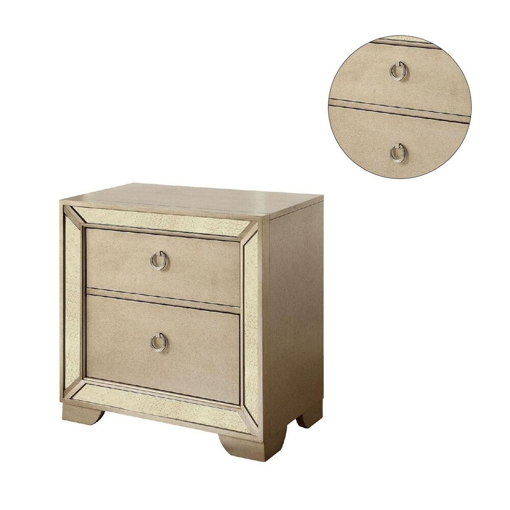 2 Drawers Nightstand With Antique Mirror Panels  Champagne