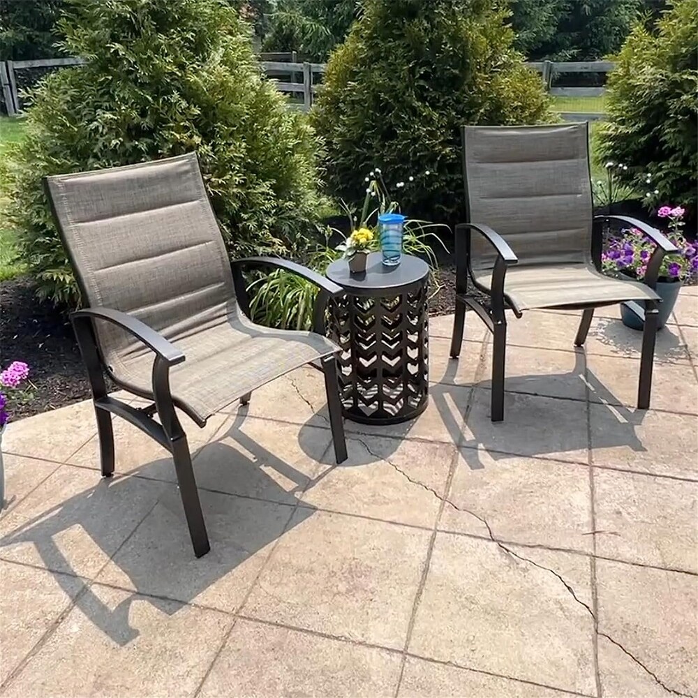 Patio Grey Dining Chairs Set of 2 Bistro Metal Steel Chair