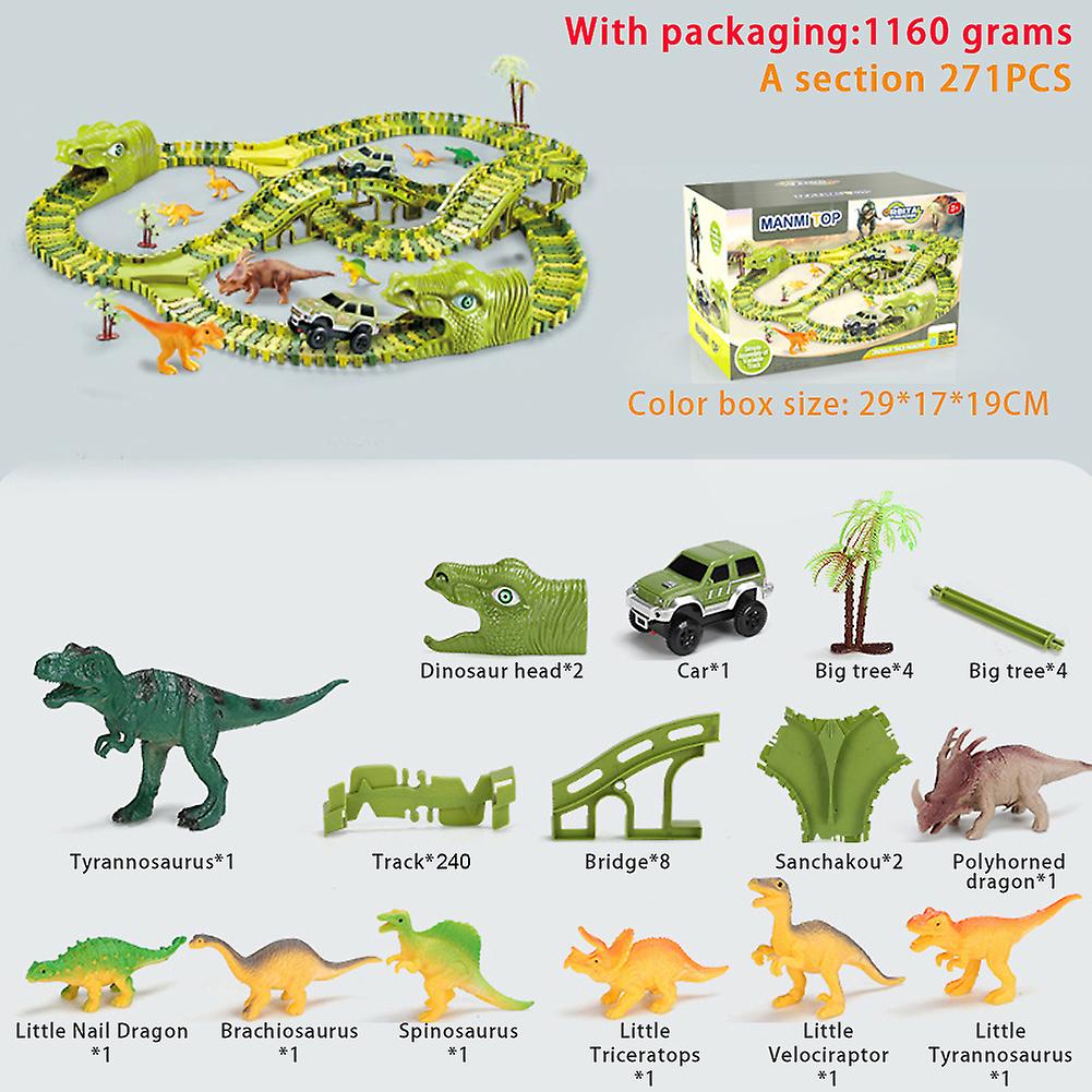 128pcs Children Electric Dinosaur Toys Diy Assembled Holiday Gift Dinosaur Rail Car Toys Set