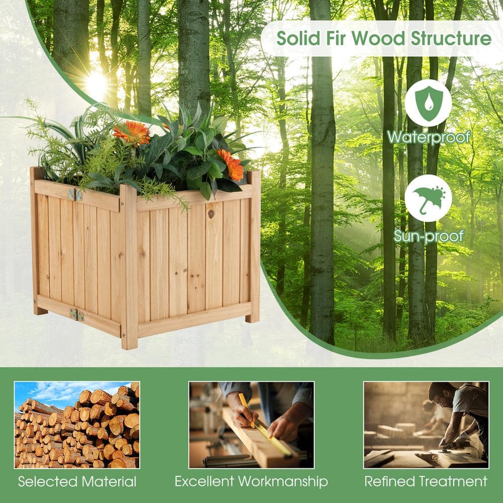 HONEY JOY Fir Wood Raised Garden Bed Outdoor Elevated Planter with Drainage Hole Folding Square Planter Box TOPB006703