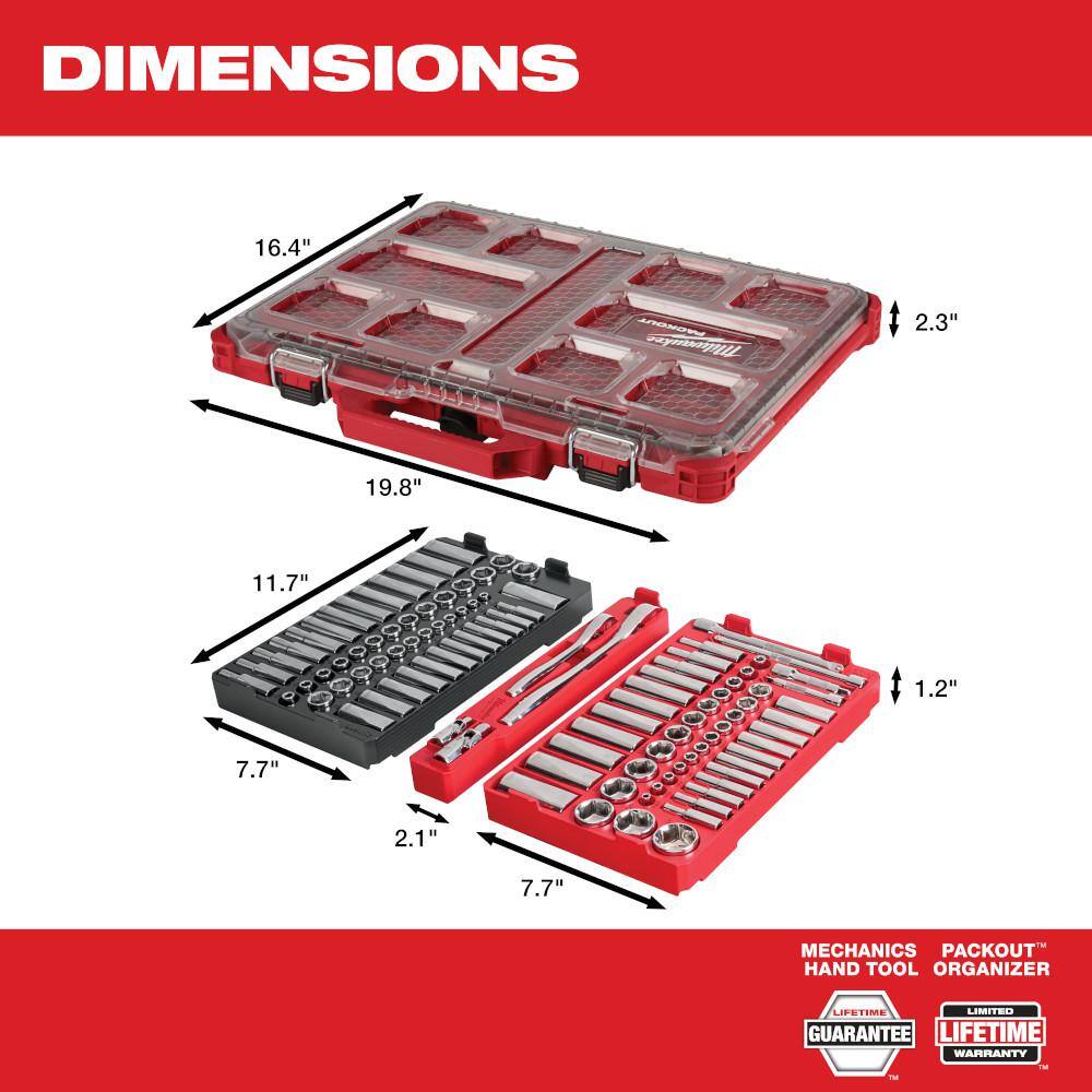 MW 38 in. and 14 in. Drive SAEMetric Ratchet and Socket Mechanics Tool Set wPACKOUT Case (106-Piece)  Mounting Plate 48-22-9486-48-22-8485