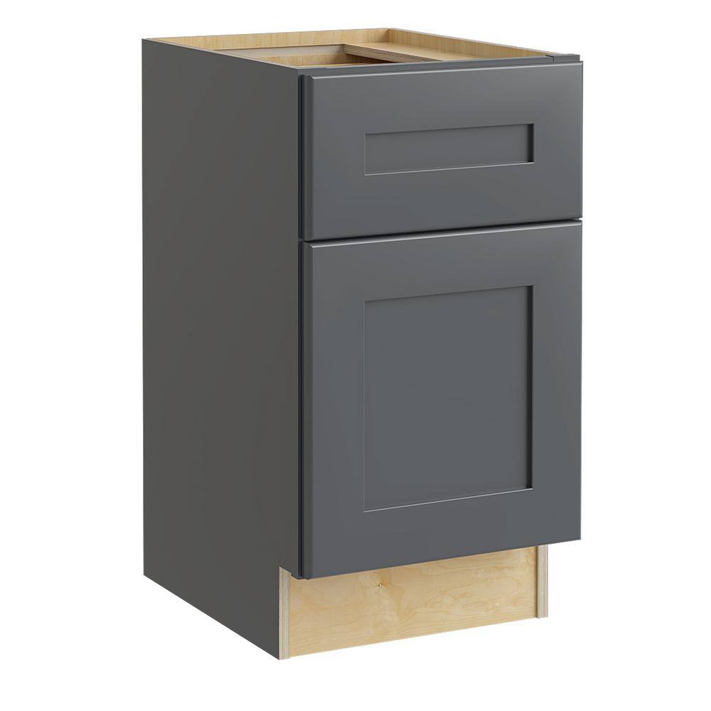 Home Decorators Collection Newport Onyx Gray Shaker Assembled Plywood 18 x 28.5 x 21 in. Stock Base Desk Kitchen Cabinet 2 Soft Close Drawers DDR18-NDO