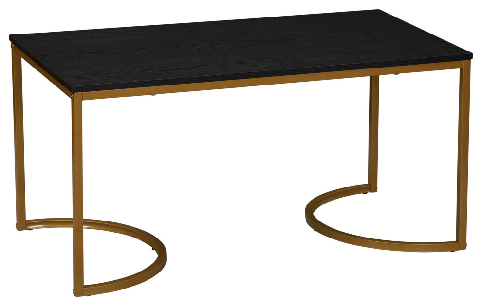 Half Moon Rectangular Coffee Table Black Oak Wood Grain and Gold Metal   Contemporary   Coffee Tables   by Household Essentials  Houzz