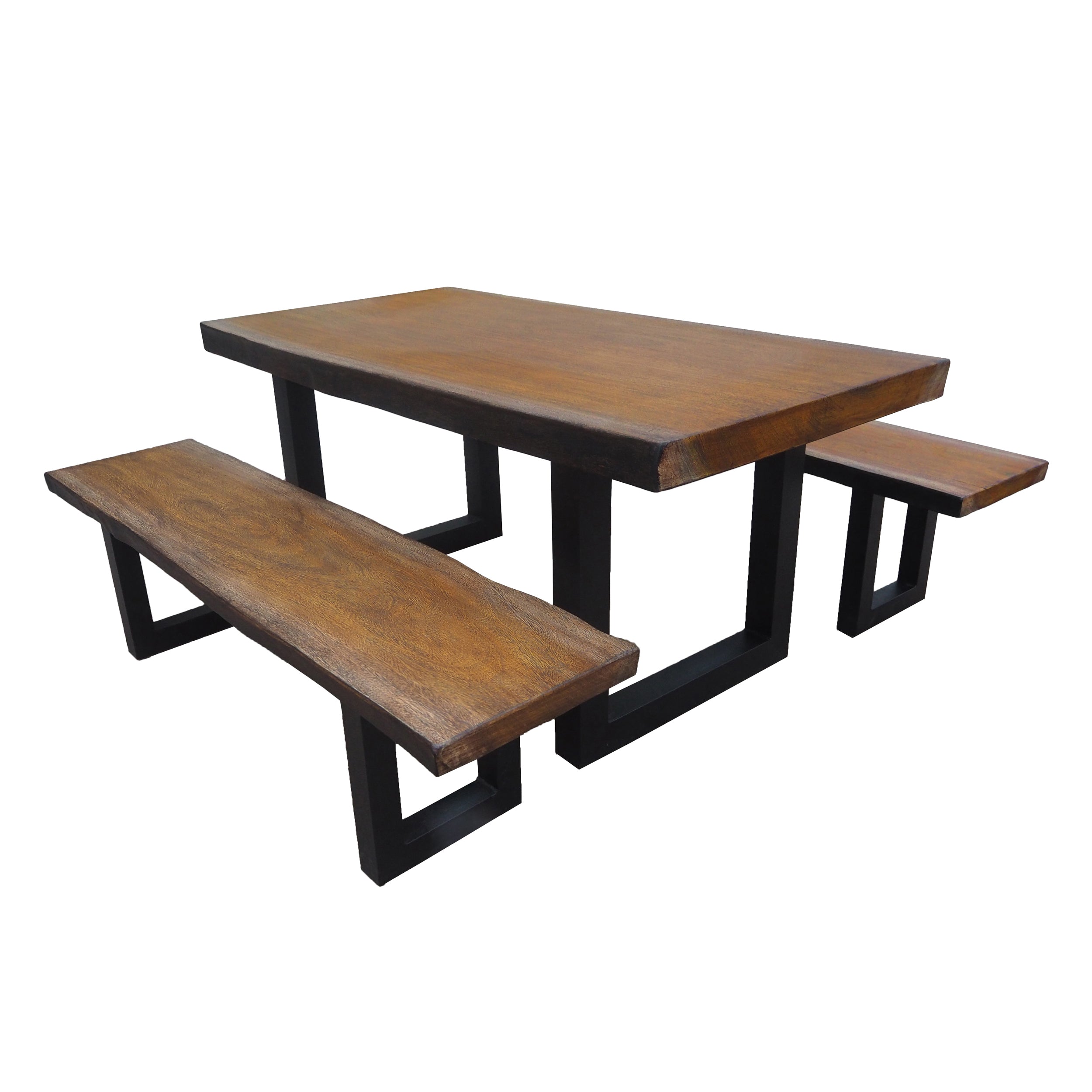 Ishtar Outdoor 3 Piece Faux Live Edge Teak Finish Lightweight Concrete Picnic Set