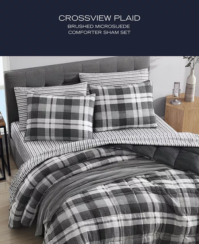 Nautica Cross View Plaid Brushed Micro Suede 3 Piece Comforter Set， King