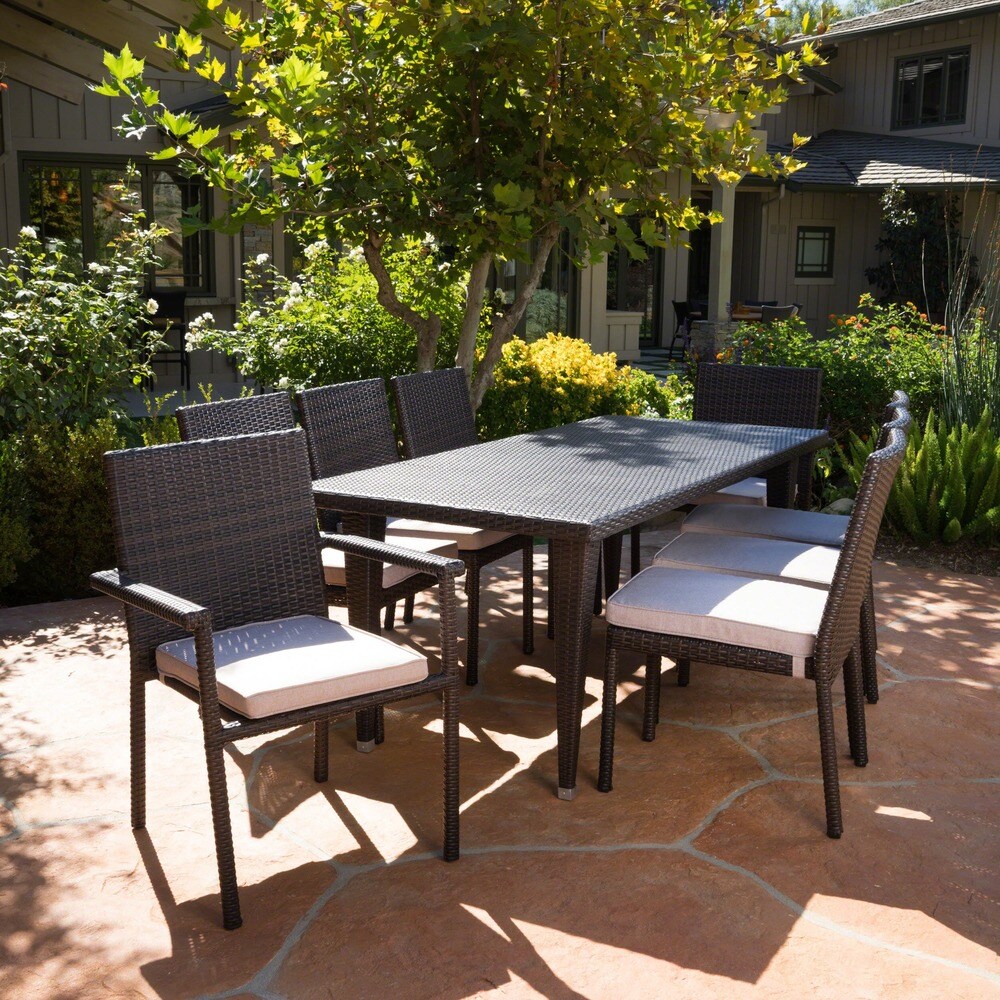 Grady Outdoor 9 piece Rectangular Wicker Dining Set with Cushions by Christopher Knight Home