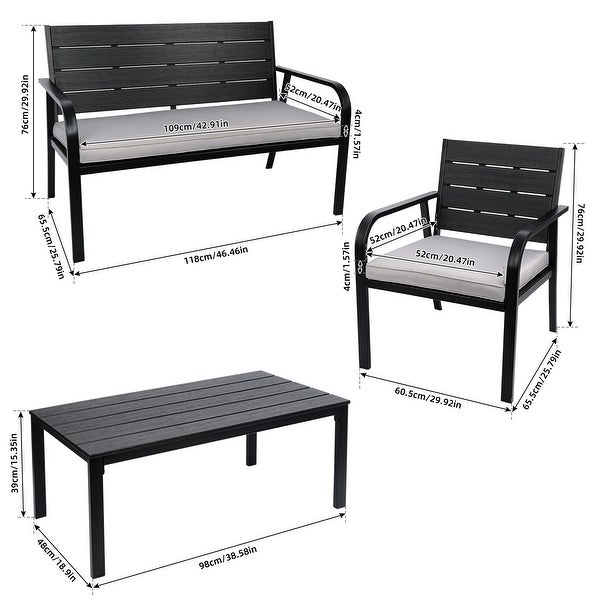 4 PCS Outdoor Patio Chairs Set with Coffee Table， Outdoor Furniture Set with High Density PE and Heavy-duty Steel Frame - Overstock - 37928703