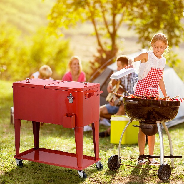 Costway 80 quart Cooler Beer Cart Outdoor Entertaining Rolling Party Steel Bar Bistro