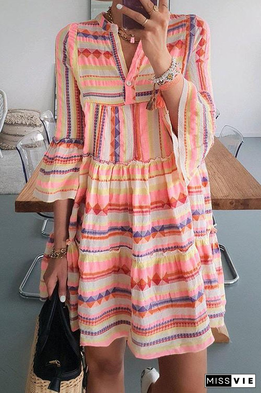 Colorful Stripe Flare Mini Dress