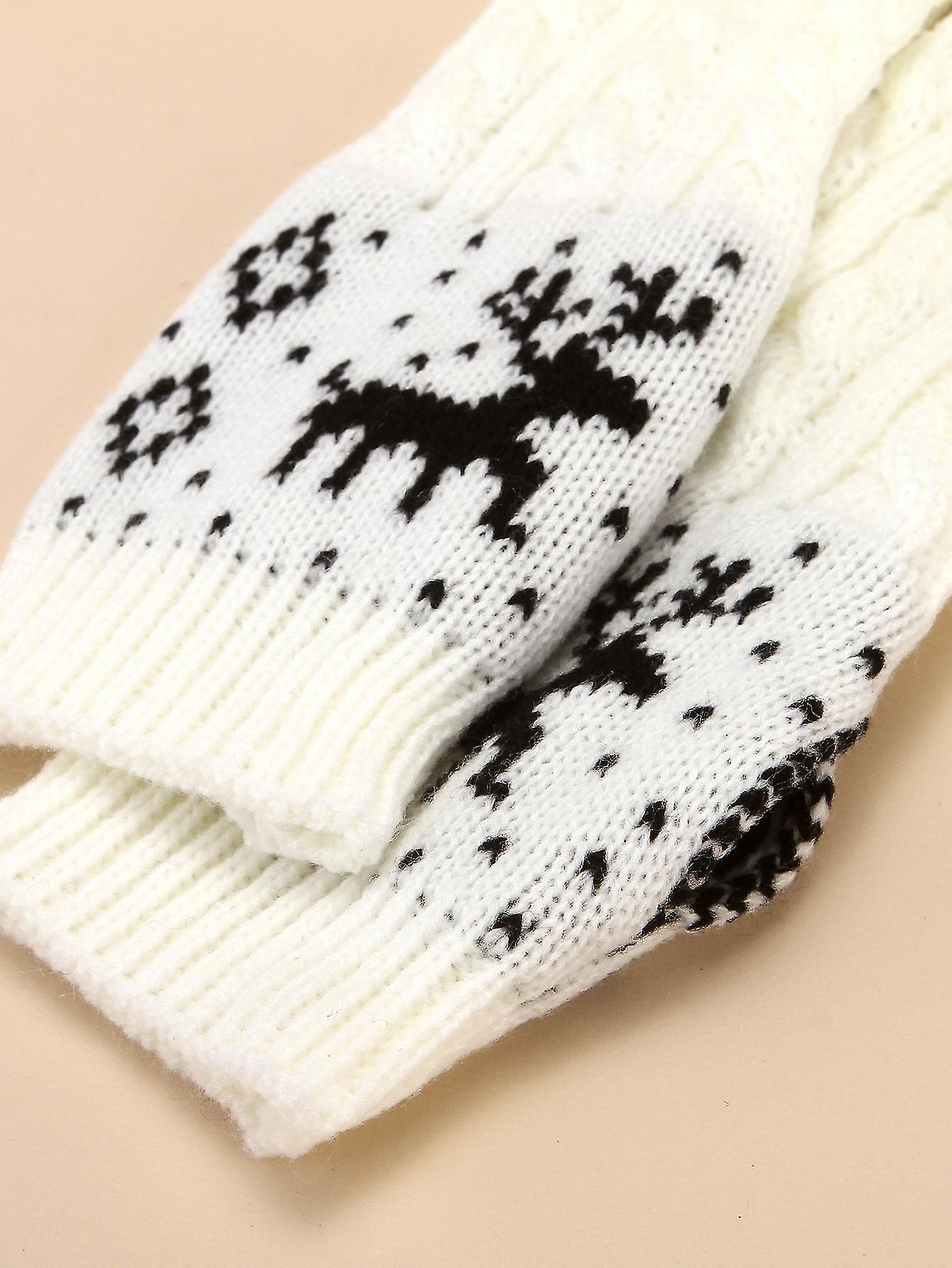 Women Fingerless Gloves - Winter Arm Warmer Gloves Wrist Gloves Thumbhole Stretchy Gloves Knitted Gloves2setwhite + Black