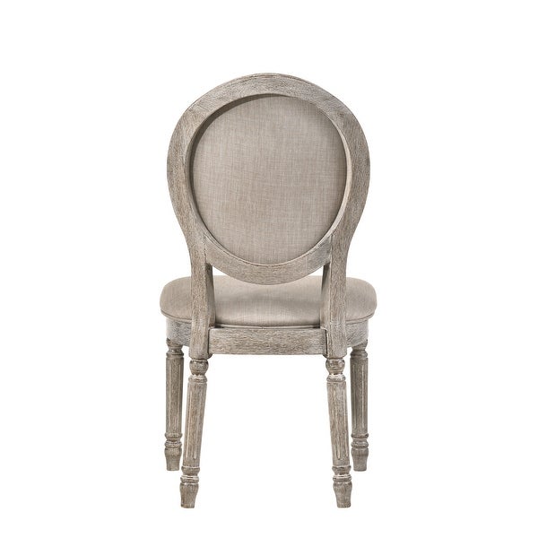 Faustine Side Chair， Tan Fabric and Salvaged Light Oak Finish