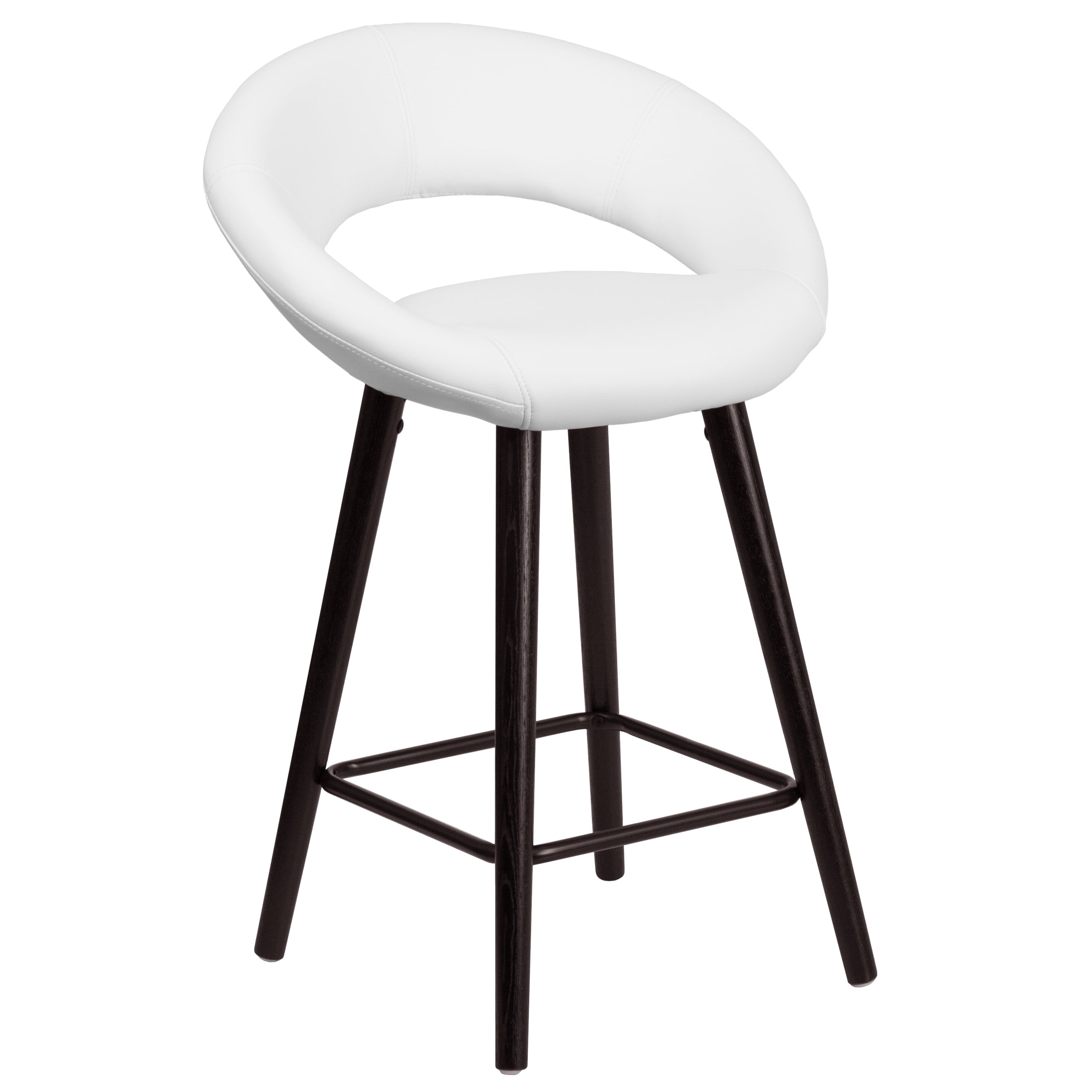 Flash Furniture Kelsey Series 24'' High Contemporary Cappuccino Wood Counter Height Stool in White Vinyl