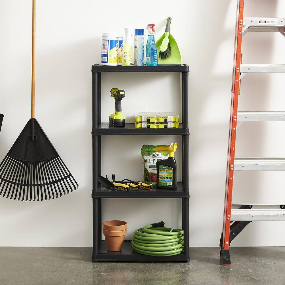 Black 4-Tier Plastic Resin Garage Storage Shelving Unit (24 in. W x 48 in. H x 12 in. D) shelve-591