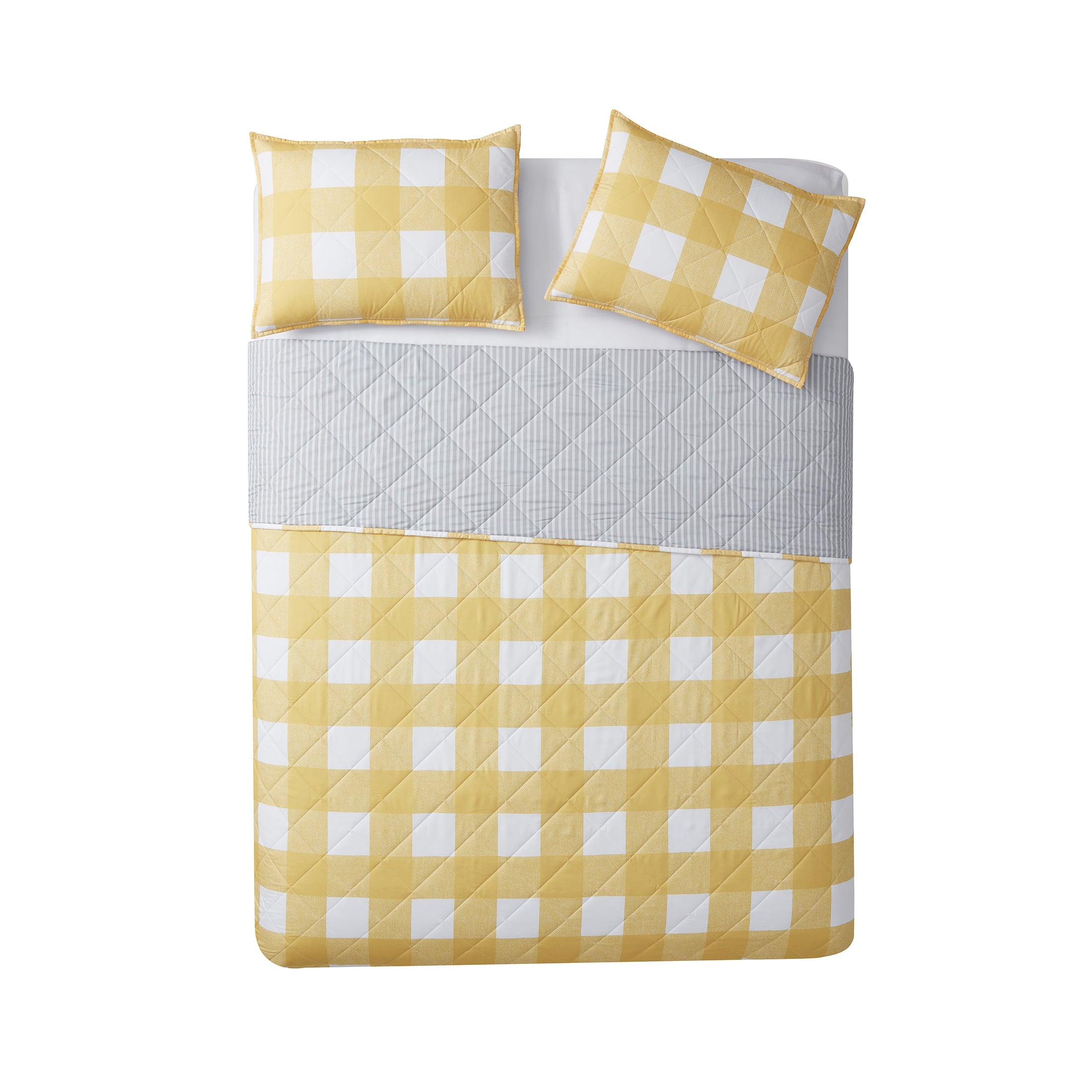 Mainstays Check Yellow Gingham Polyester Pillow Sham， Standard (1 Count)