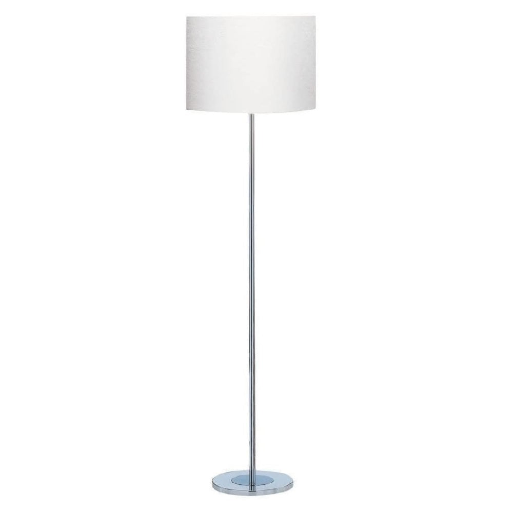 Searchlight 7550CC Chrome & Satin Silver Modern Floor Lamp with White Drum Shade 151cm