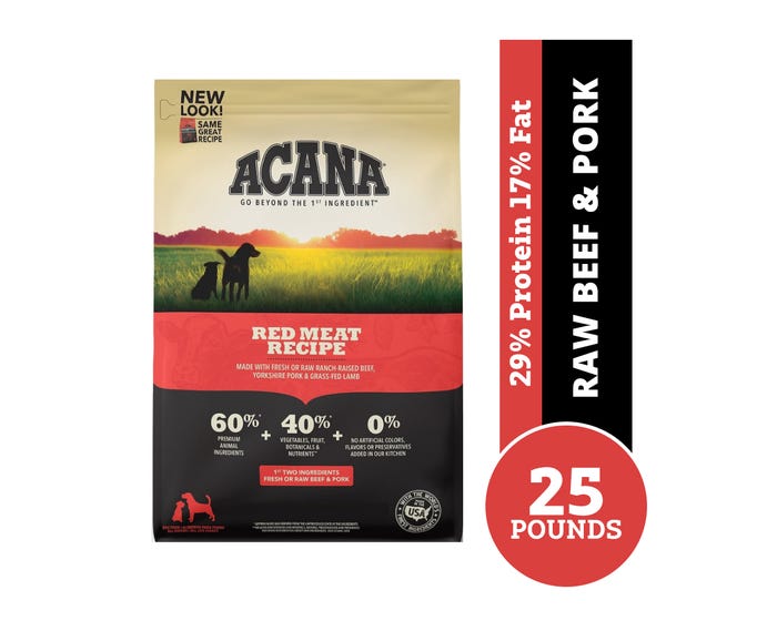 Acana Red Meat Recipe Grain-Free Adult Dry Dog Food， 25 lb. Bag