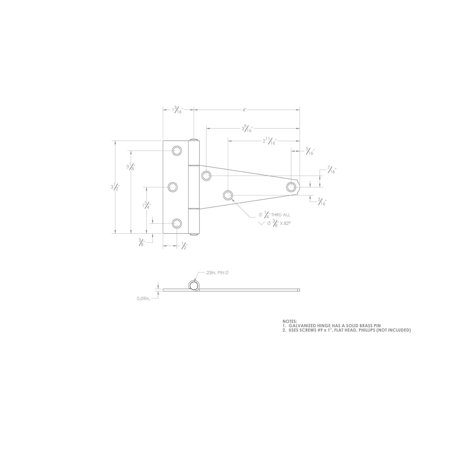 Ace 4 in. L Galvanized Heavy Duty T Hinge 1 pk