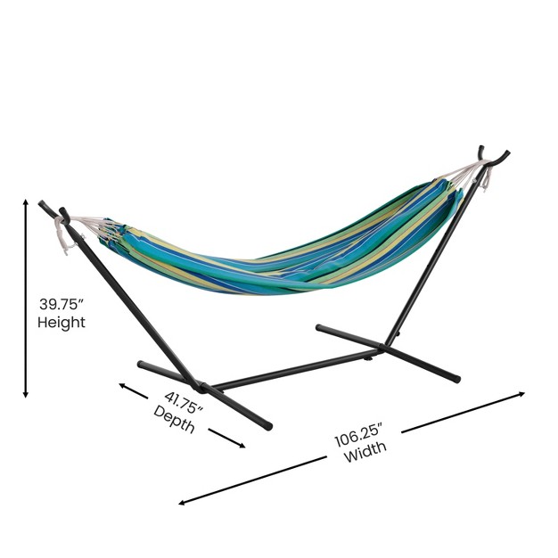 Emma And Oliver Cotton Two Person Hammock With Space Saving Steel Stand Premium Carry Bag And Hanging Hardware