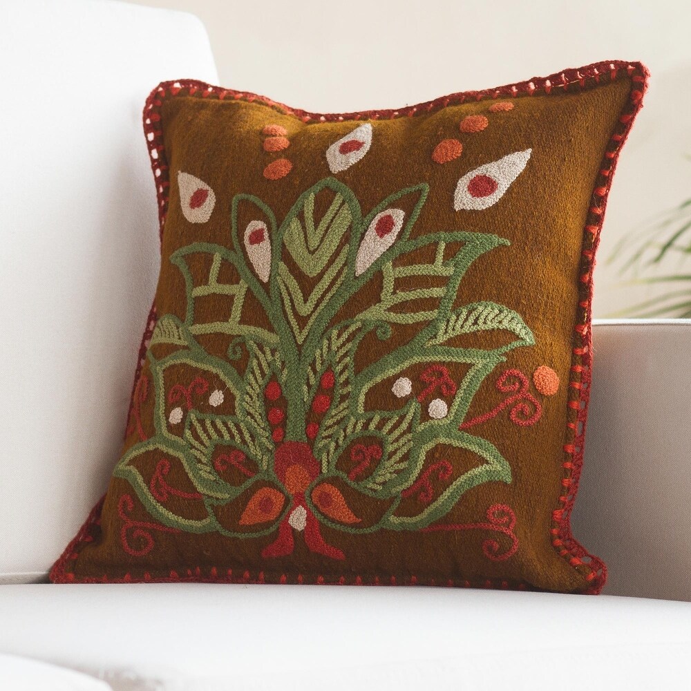 Novica Handmade Verdant Lotus Wool Cushion Cover