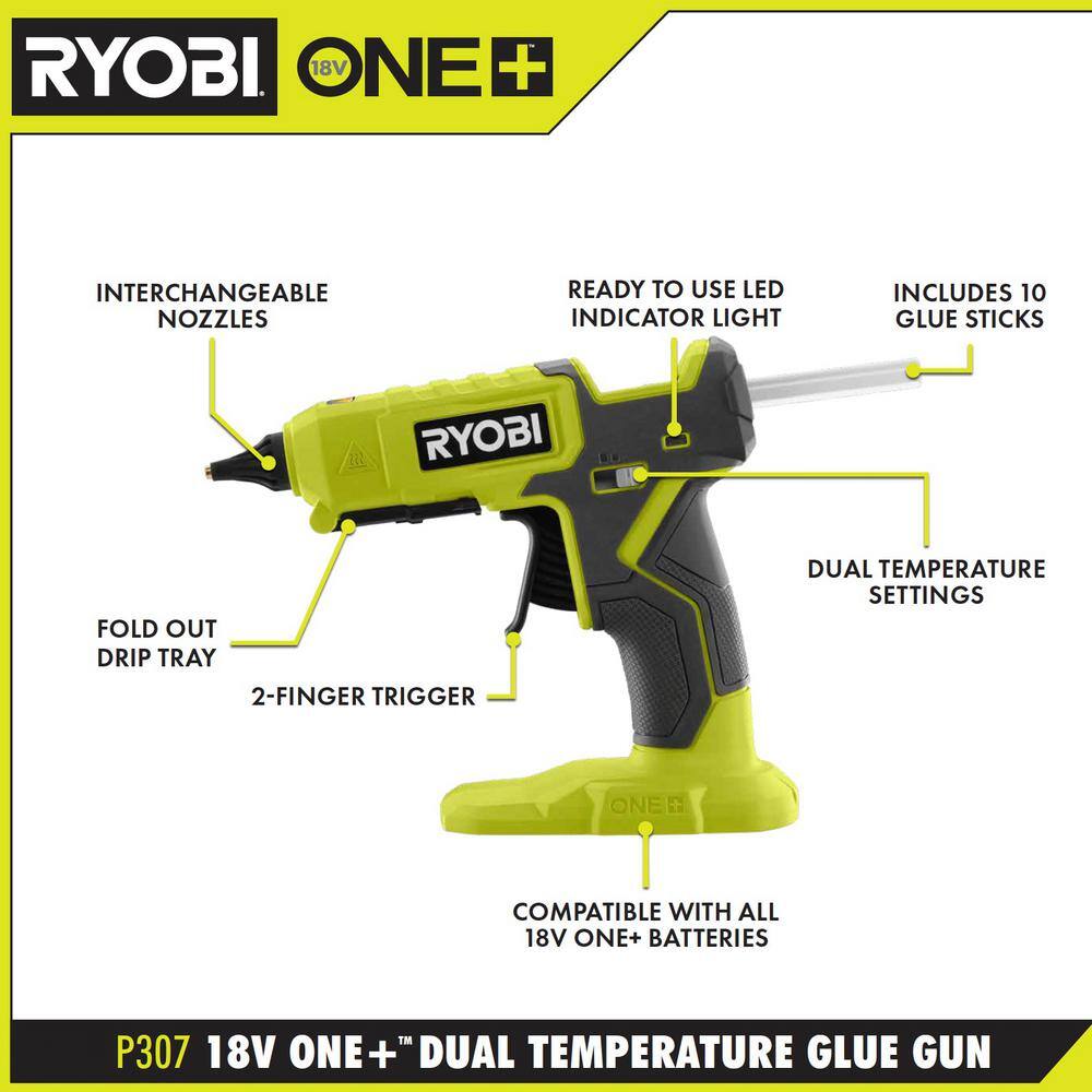 RYOBI ONE+ 18V Cordless Dual Temperature Glue Gun Kit with 2.0 Ah Battery and 18V Lithium-Ion Charger P307K1N