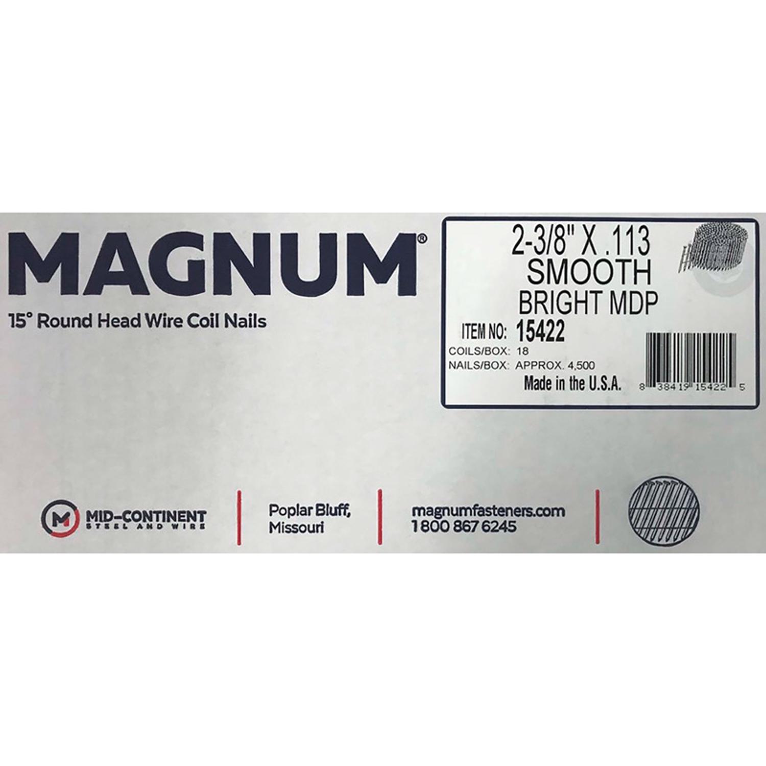 Magnum Pro 2-3/8 in. Angled Coil Bright Nails 15 deg 4500 pk