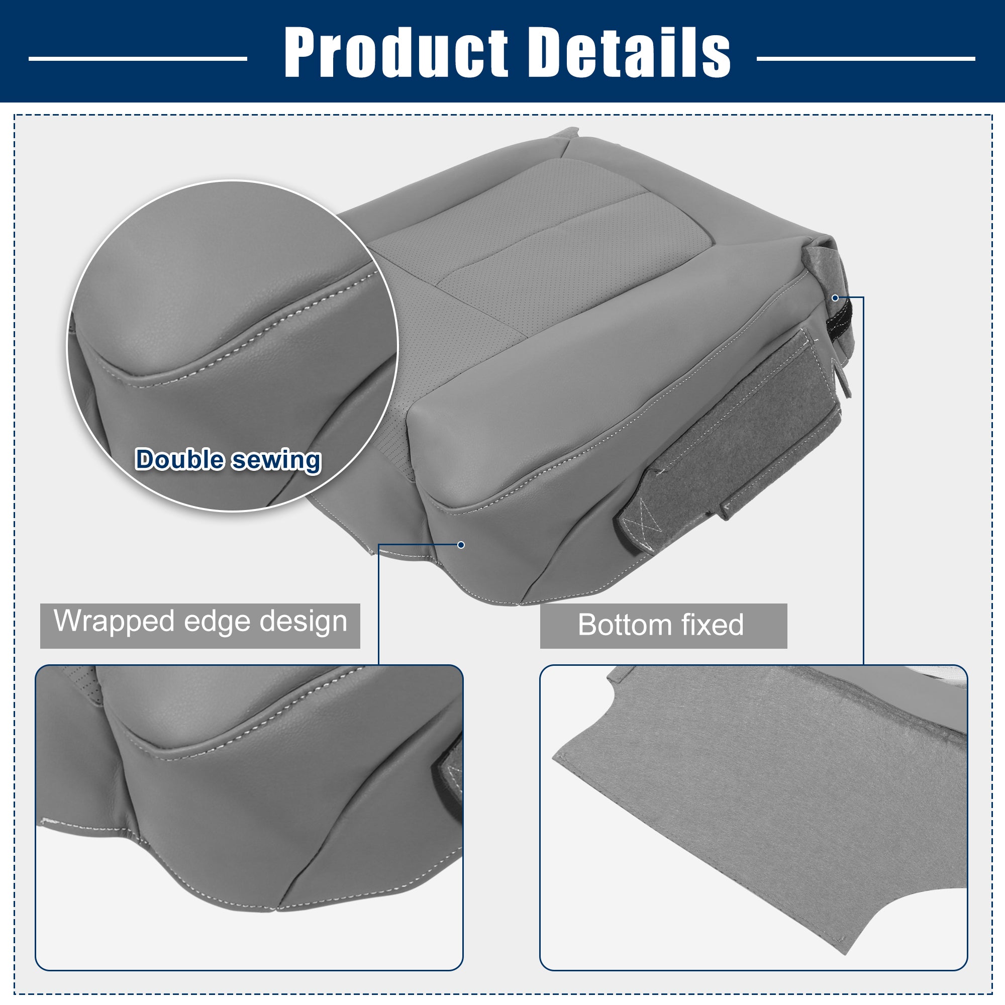 Unique Bargains Gray Faux Leather Car Front Seat Bottom Cover Seat Cover Protector for Ford F-150 2011-2014