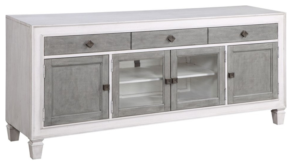 ACME Katia Wooden Rectangular TV Stand with  4 Doors in Rustic Gray and White   Farmhouse   Entertainment Centers And Tv Stands   by Homesquare  Houzz