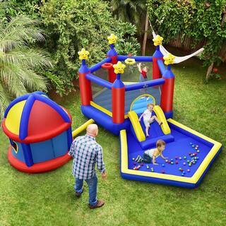 HONEY JOY Inflatable Bounce House Twinkle Star 5-In-1 Kids Inflatable Castle with Slide Jumping Area Ball Pit with 735-Watt Blower TOPB006376