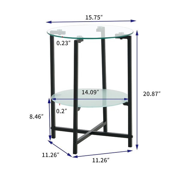 2 Layer Storage Shelf Coffee Table Set of 2 Modern Round Side Table with Tempered Glass Tabletop End Table with Metal Frame