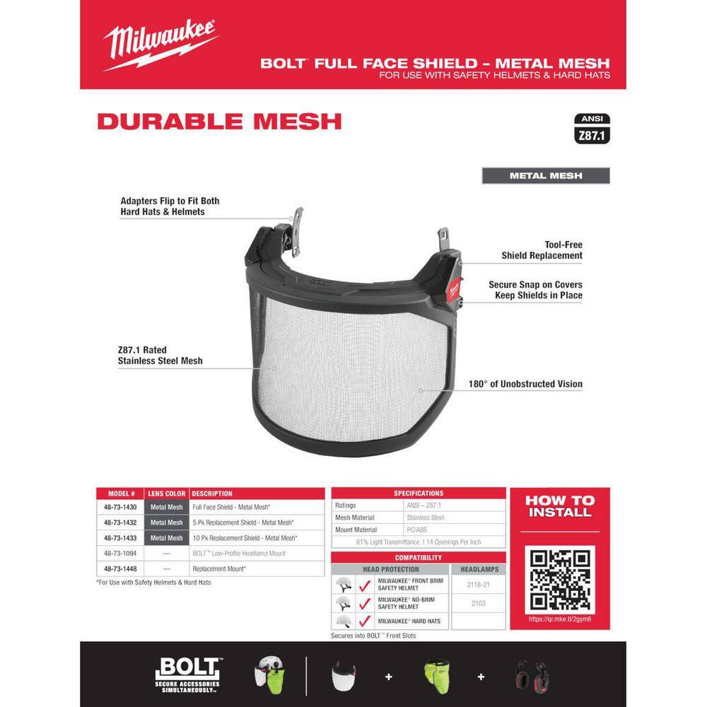 MW BOLT Full Face Metal Mesh Shield (Helmet and Hard Hat Mount) (5-Pack) 48-73-1432