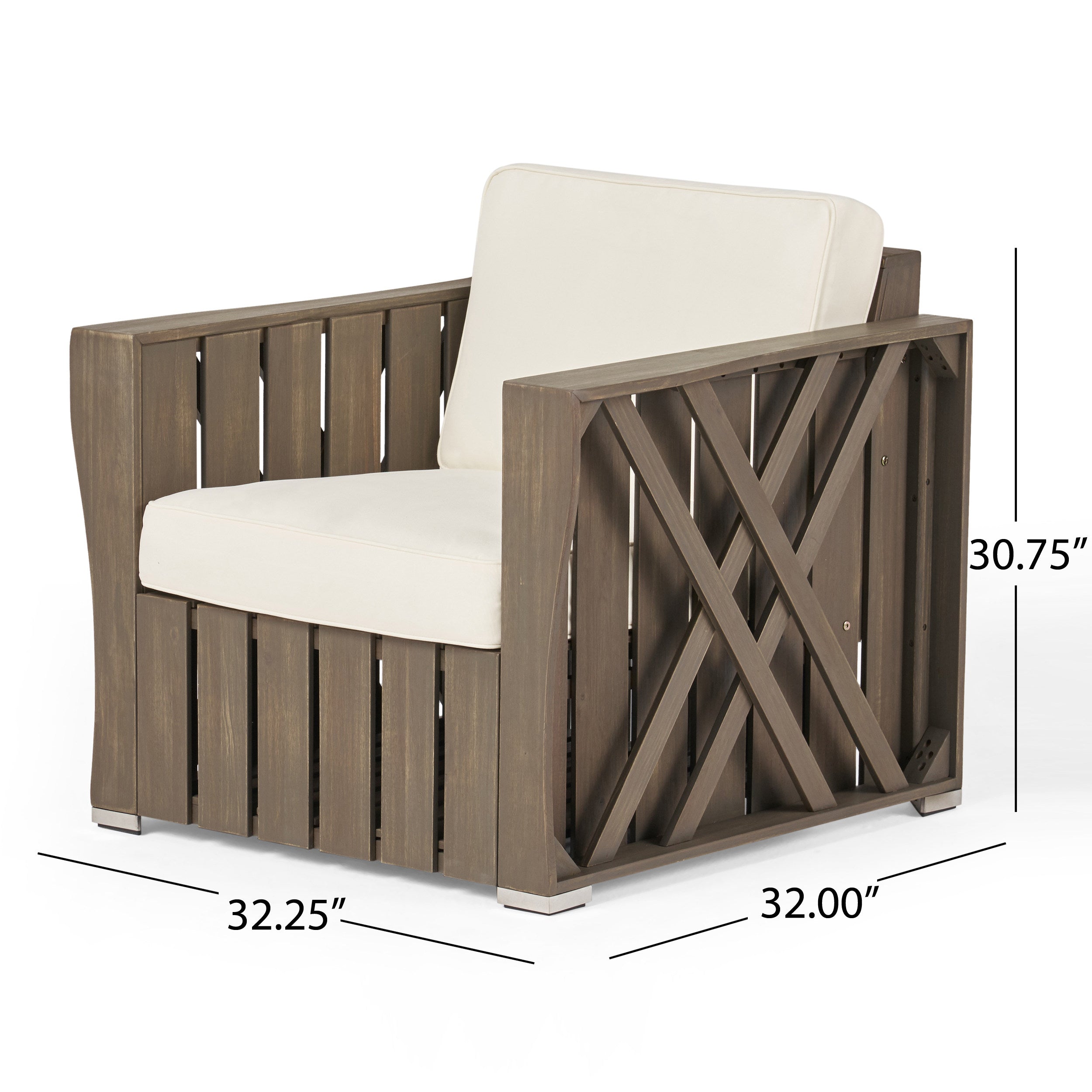 Edward Outdoor Acacia Wood Club Chair with Cushion