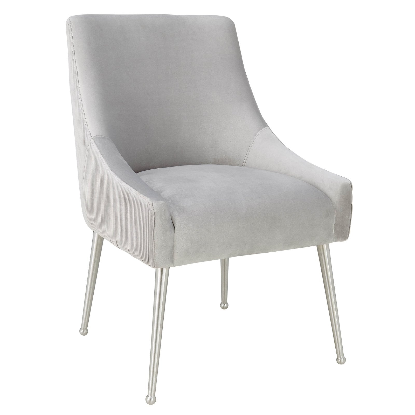 TOV Furniture Beatrix Pleated Light Grey Velvet Side Chair with Silver Legs