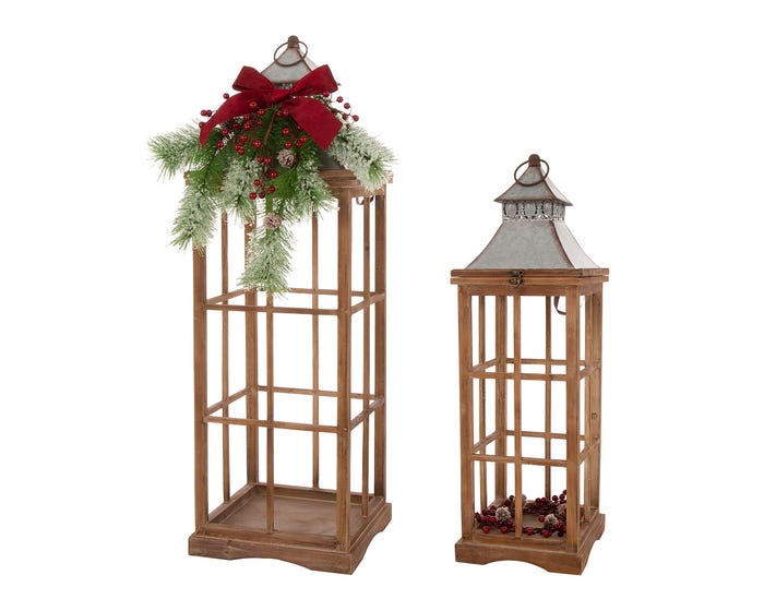 Farmhouse Wood Metal Lantern Set - 1107203555