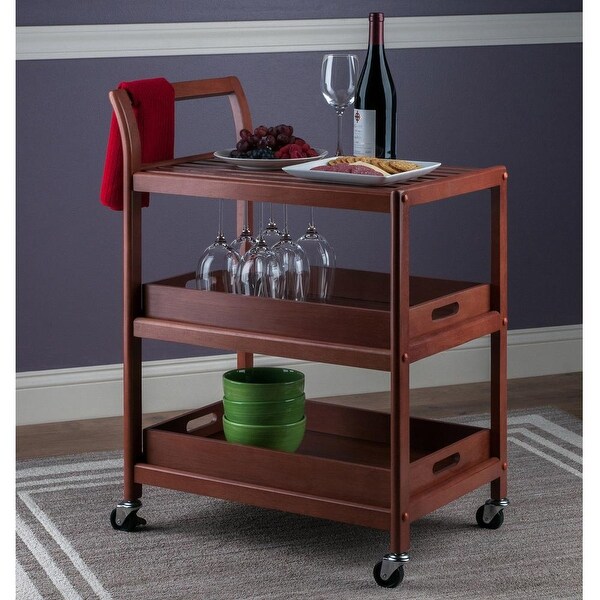 Wood Albert 3-Tier Entertainment Cart， Walnut Finish