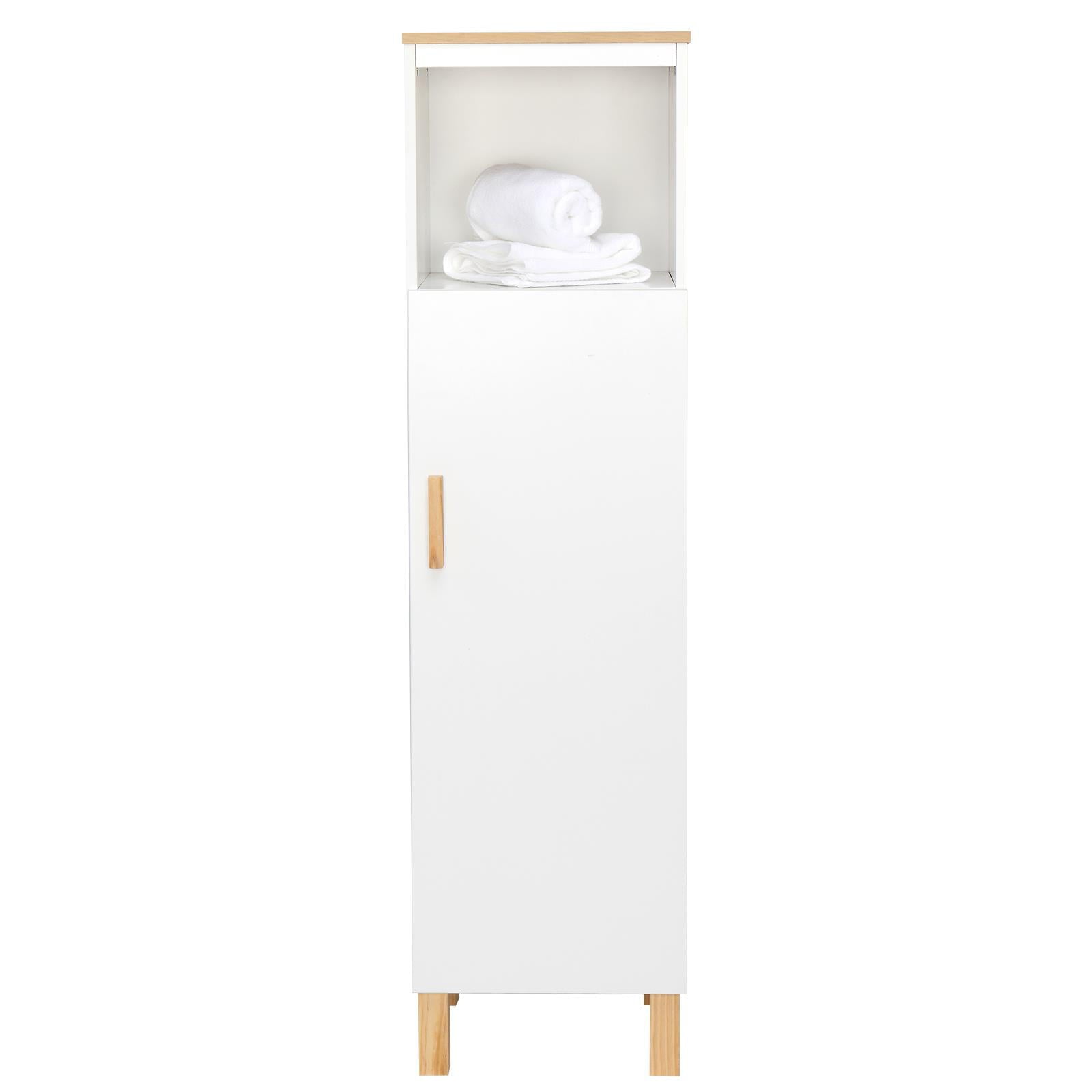 UBesGoo 1 Piece Free Standing Wooden Storage Cabinet Slim Bathroom Floor Cabinet Cupboard Organizer for Bedroom Living Room White