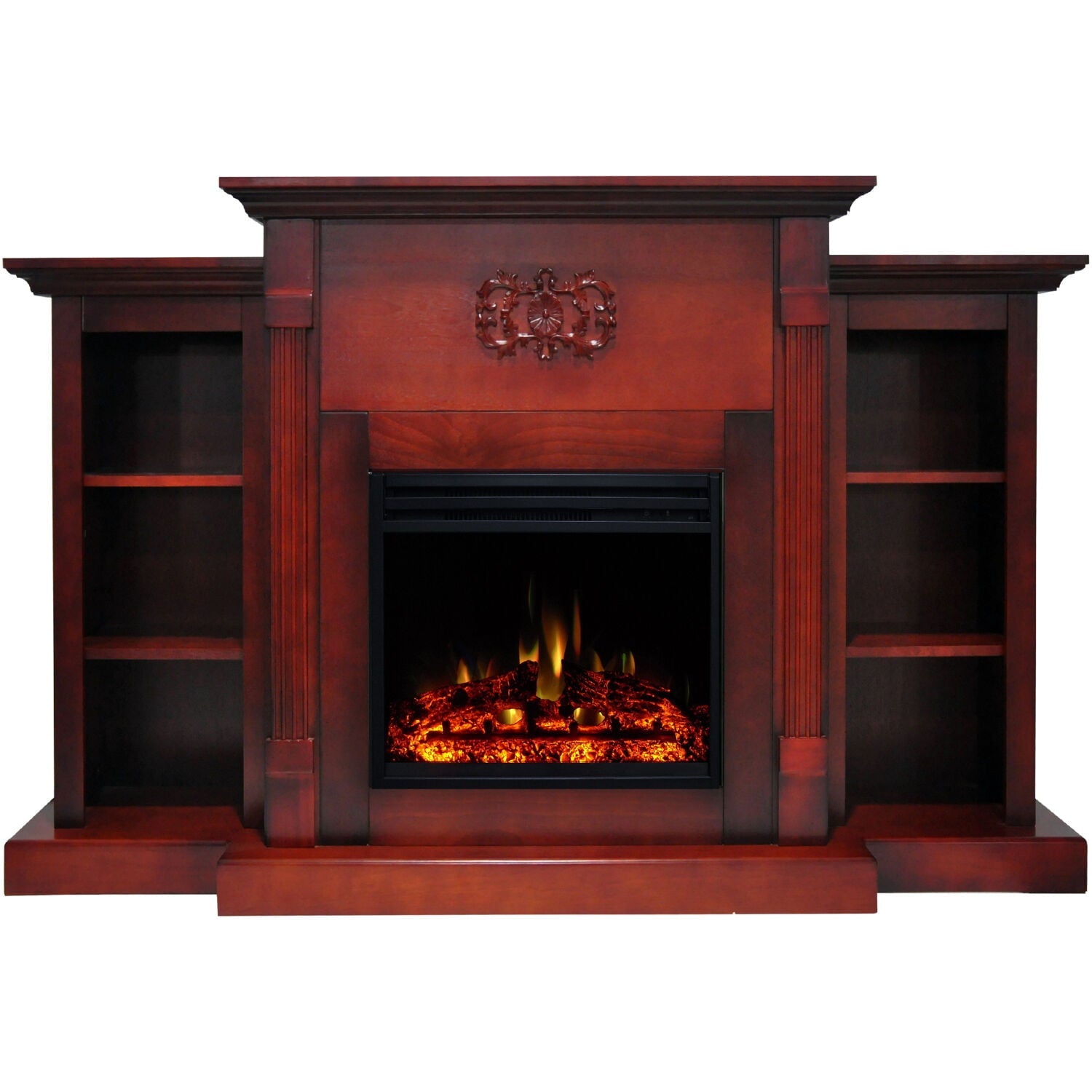 Hanover Glenwood Electric Fireplace Heater with 59-In. White TV Stand, Deep Log Display, Multi-color Flames, and Remote