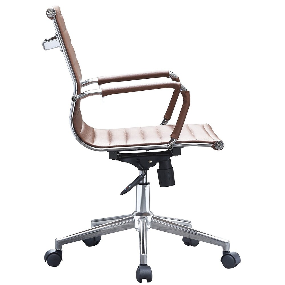 Mid Back PU Leather Executive Office Chair Ribbed Tilt Conference Room Boss Home Work Desk Task Guest With Arms