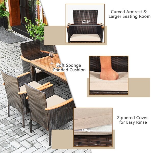 7 PCS Patio Dining Set Outdoor Rattan Set Furniture with Umbrella Hole