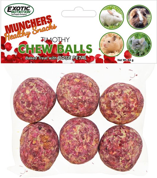 Exotic Nutrition Munchers Rose Petals and Timothy Chew Balls Small Animal Treats， 6 count