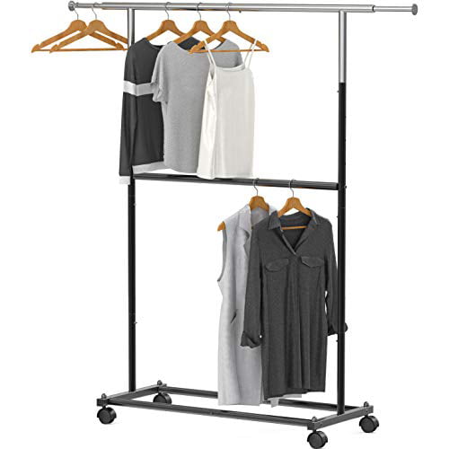 Simple Houseware Double Rod Garment Rack, Black