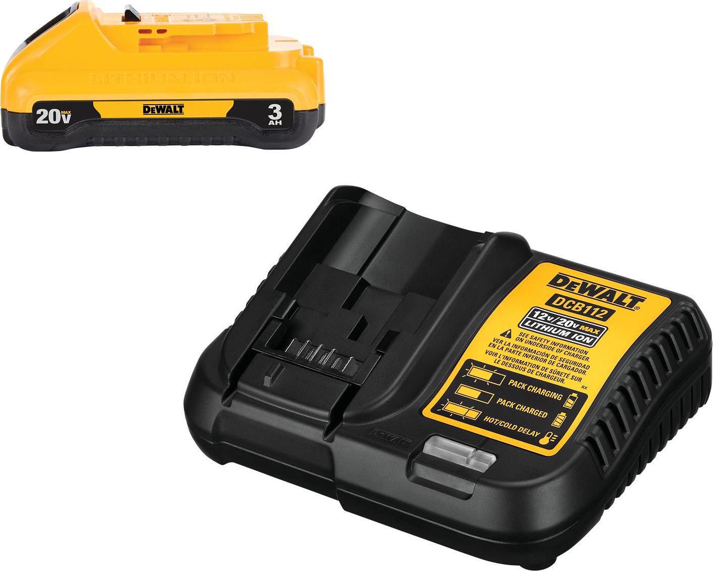 Dewalt 20V MAX Lithium-Ion 3.0 Ah Battery and Charger Kit， 3-LED Fuel Gauge System