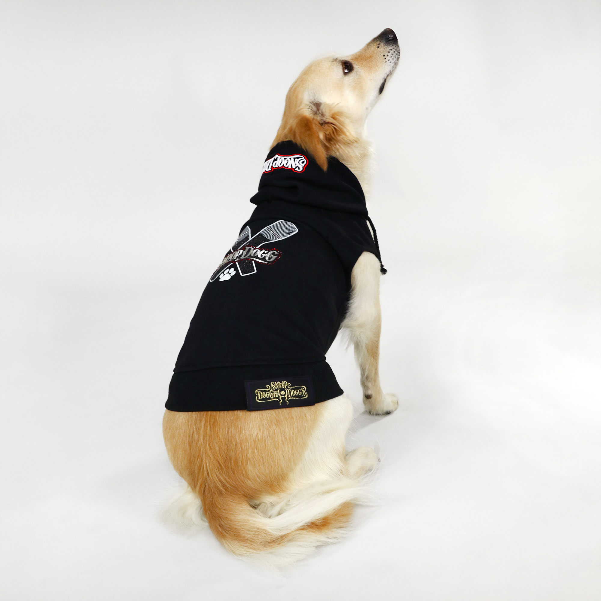 Snoop Doggie Doggs Black Mic Drop Deluxe Pet Hoodie， X-Small