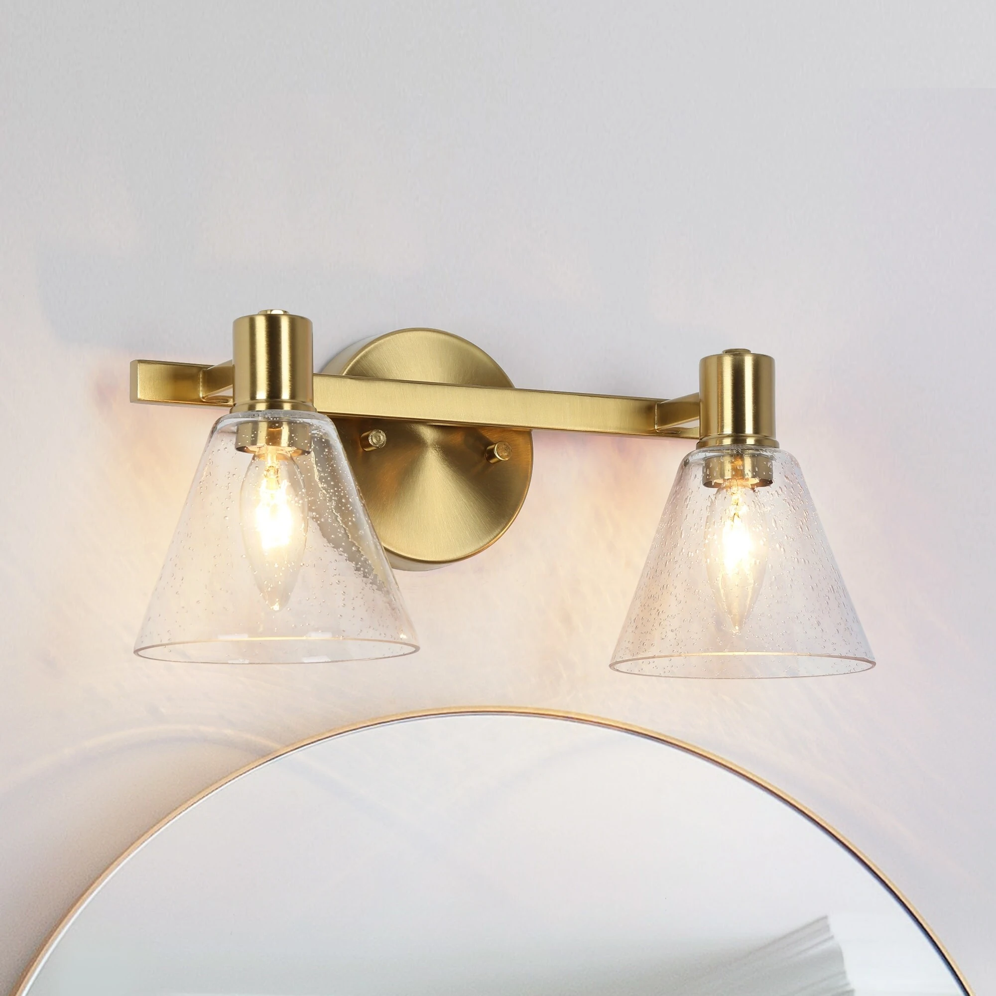 Veniya Modern Brass Gold 2-light Bathroom Vanity Light Clear Seeded Glass Bar Wall Sconce - L 15