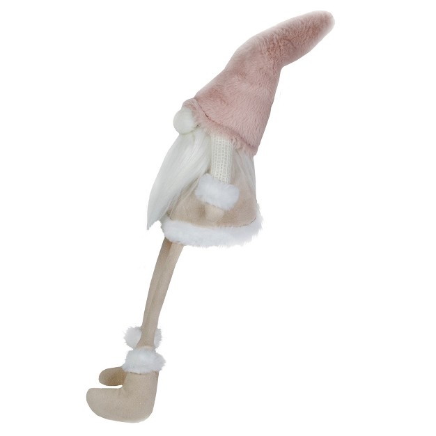 Cream And Pink Sitting Christmas Gnome With Dangling Legs