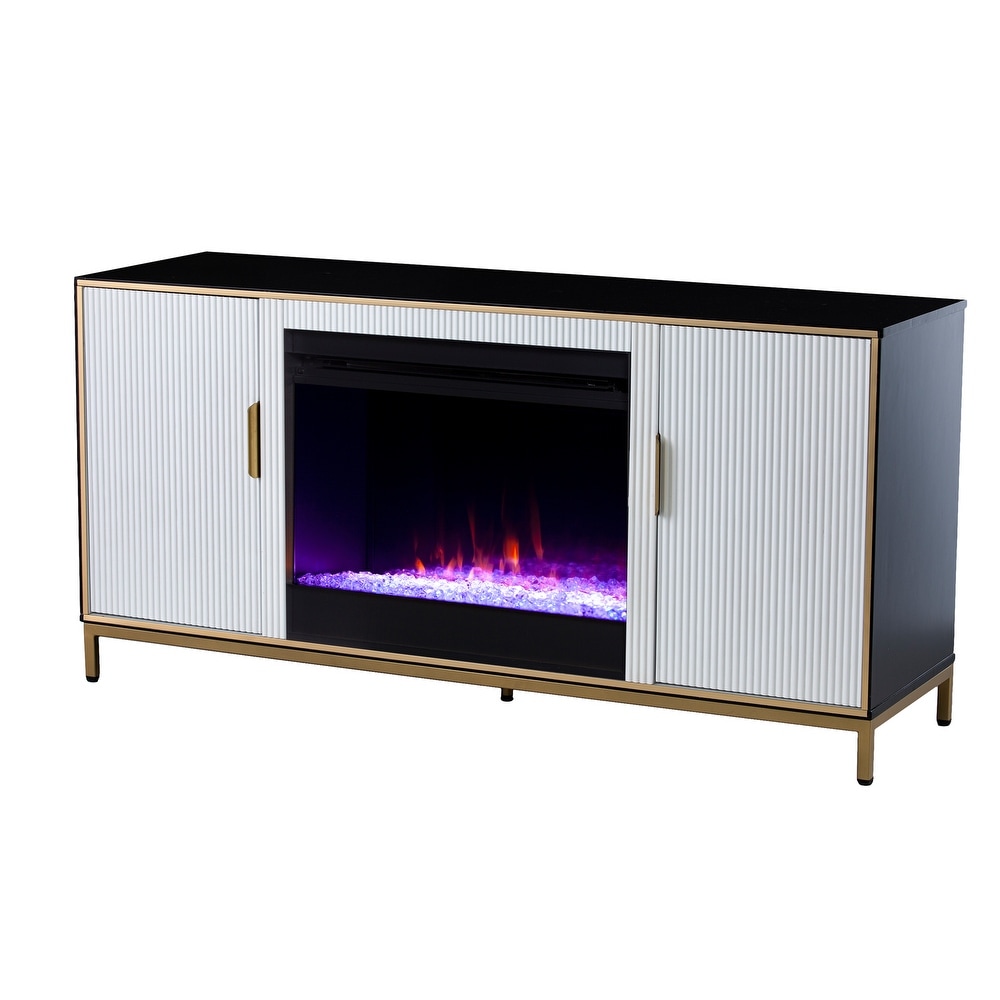 SEI Furniture Daltaire Contemporary Media TV Stand with Electric Fireplace Insert and Storage