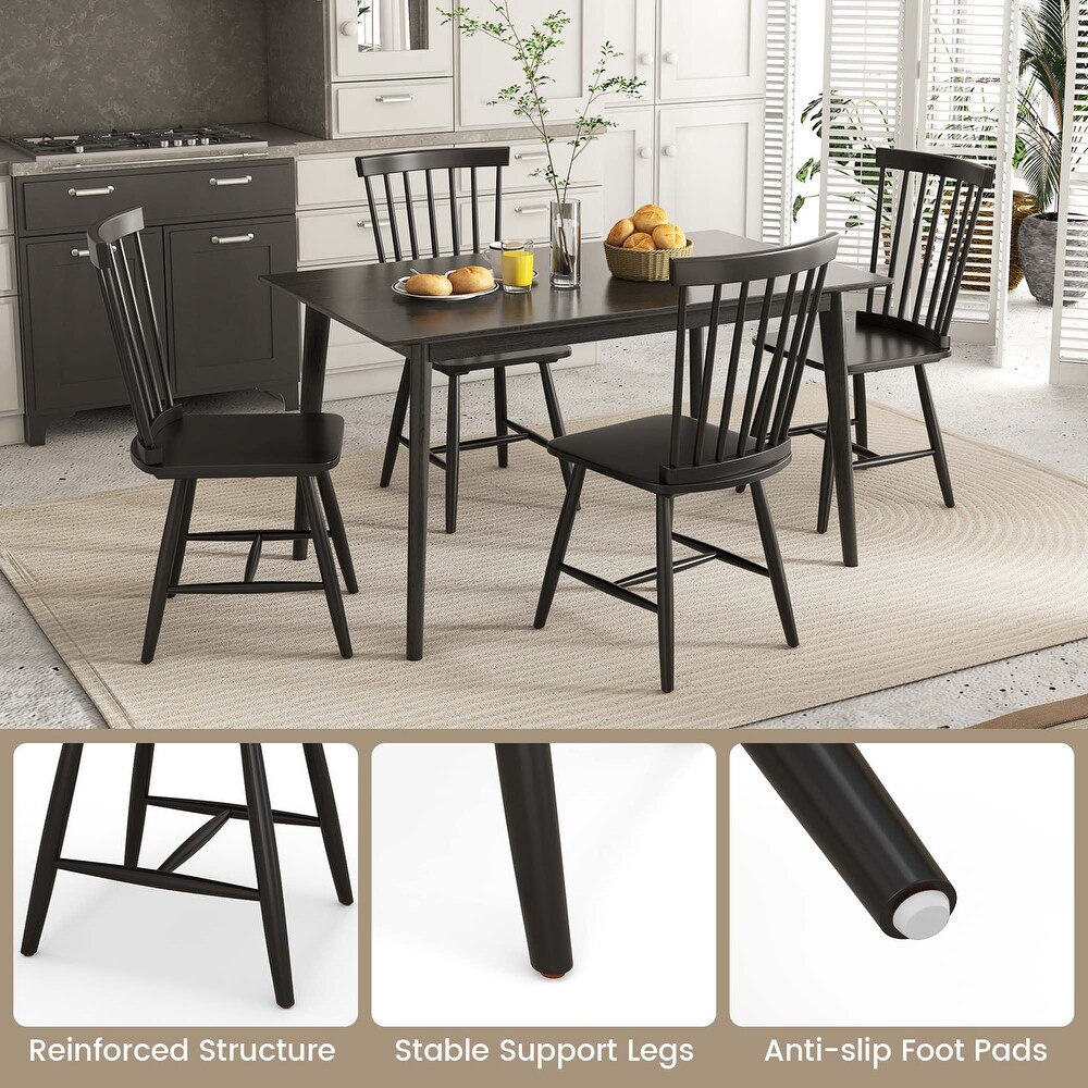 2 PCS Windsor Dining Chairs Armless Spindle Back Wood Black/Natural